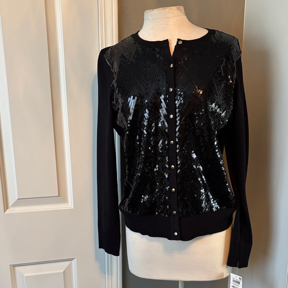 NWT JM Collection Black Sequin Cardigan M